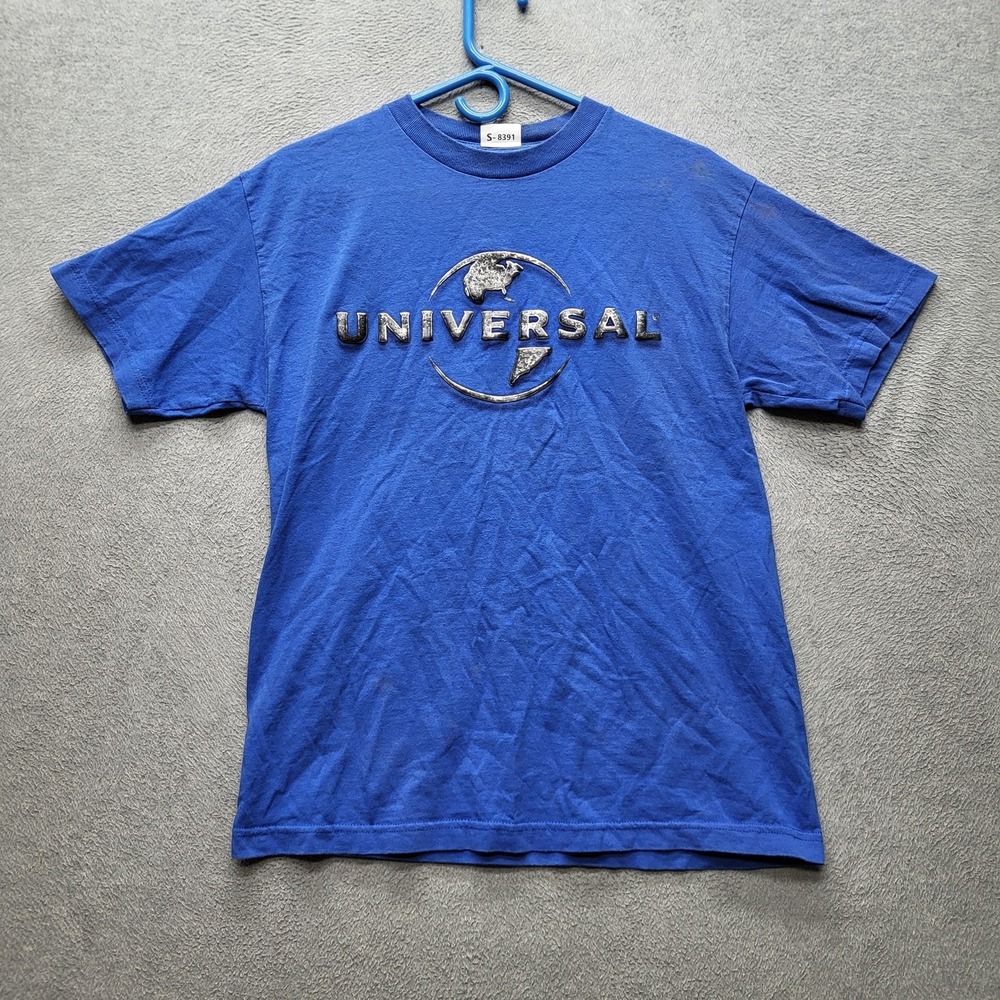 VINTAGE Universal Studios Men Shirt S Blue Globe Logo 3D Pop Up 90s‎